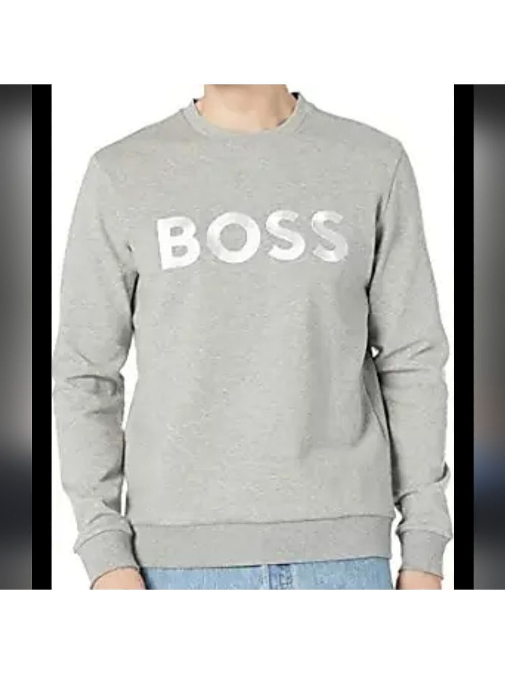 BOSS MEN'S CREW NECK SOLID GRAY LOGO XL SWEATER